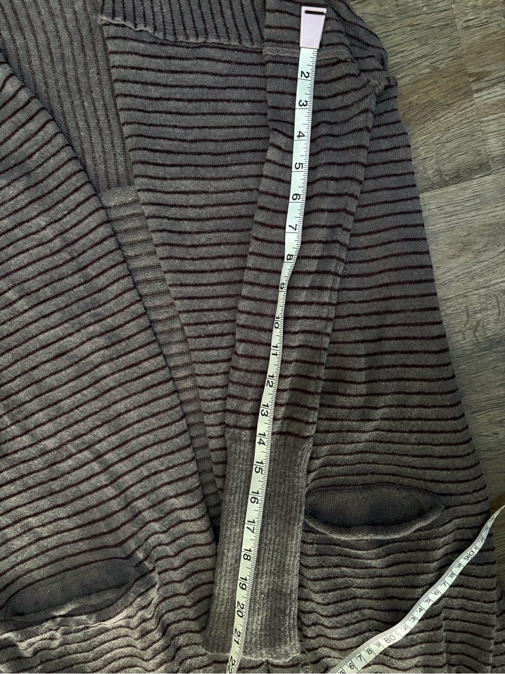 Free People Long Striped Open-Front Cardigan in Taupe and Dark Brown - Picture 8 of 12